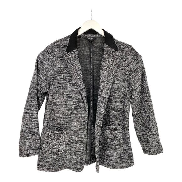Womens Simply Vera Wang XL Jacket Open Front Black White Knit Blazer Fleece Line - Picture 1 of 10